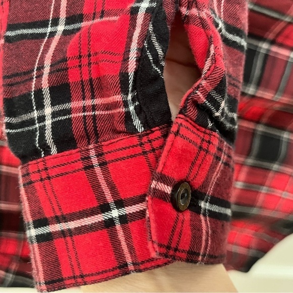 La Senza Red black Flannel Cotton night shirt night gown front button Pyjamas M - Picture 3 of 6
